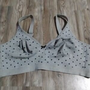 Cacique Unlined Full Coverage No Wire Bra Gray Polka Dot Size 46D